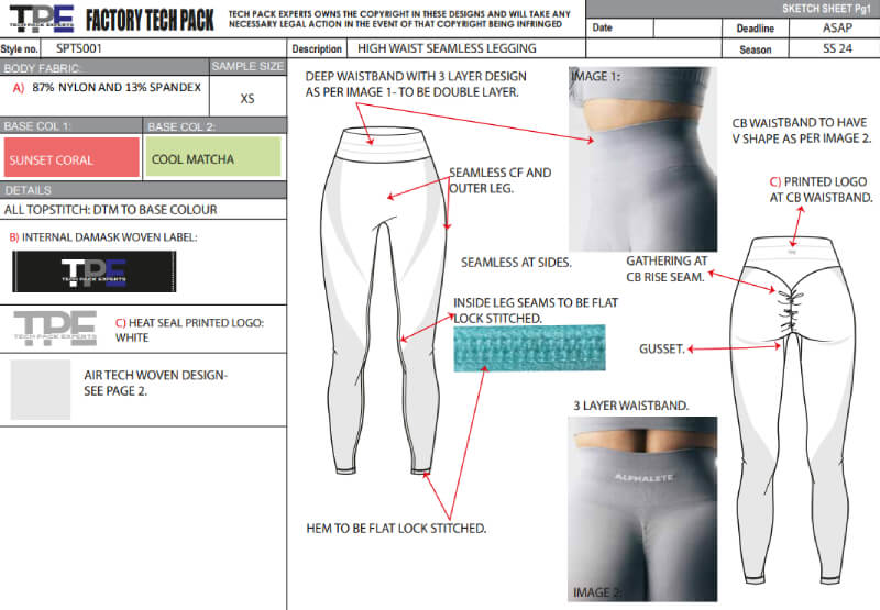 Tech Pack Template Women's Leggings .
